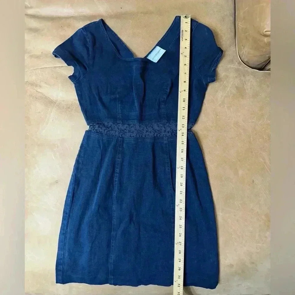Dennis Goldsmith Vintage Denim Short Sleeve Mesh Knee Length Dress Sz 6 - Picture 8 of 8